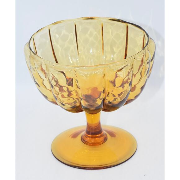 Empoli Mid Century Hand Blown Amber Glass Pedestal Compote Bowl